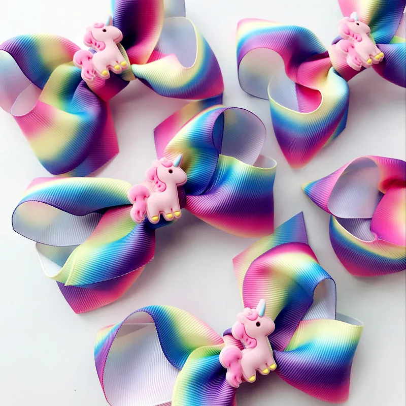 Handmade Rainbow Unicorn Stacked Boutique Hair Bow