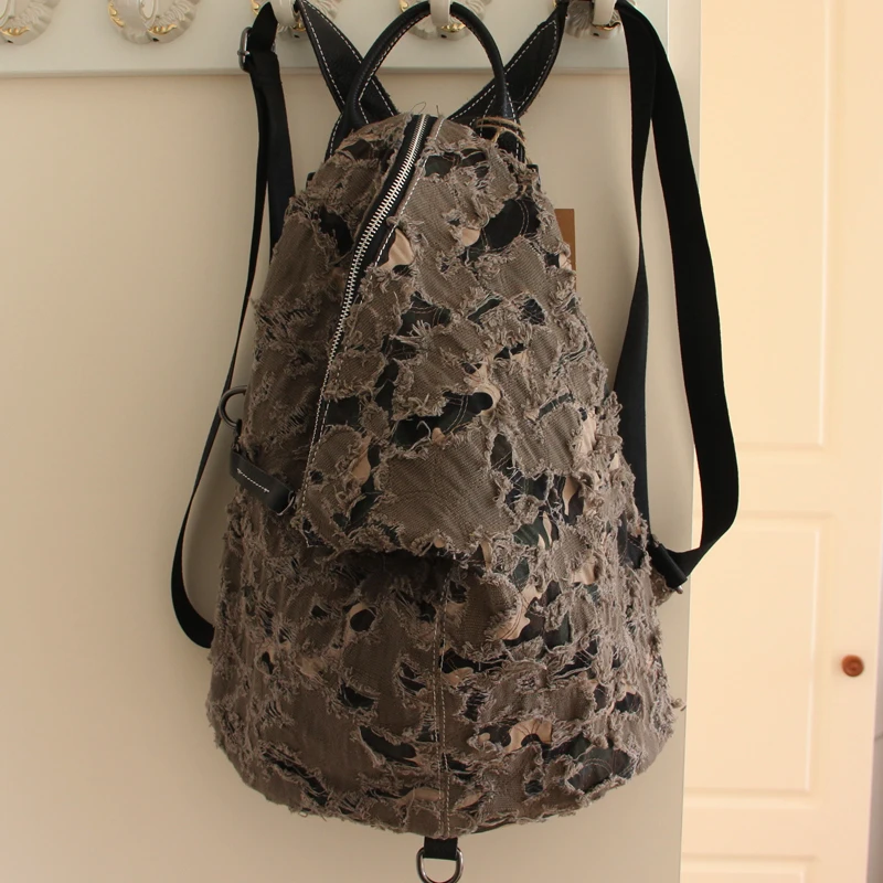 

2019 new arrival women holes denim backpacks vintage casual bags for women PUNK preppy school backpack nylon