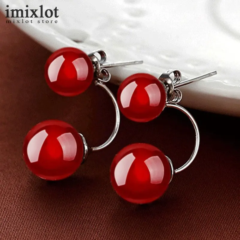 Imixlot Korean Fashion Simple Black/Red Natural Stone Glass Ball