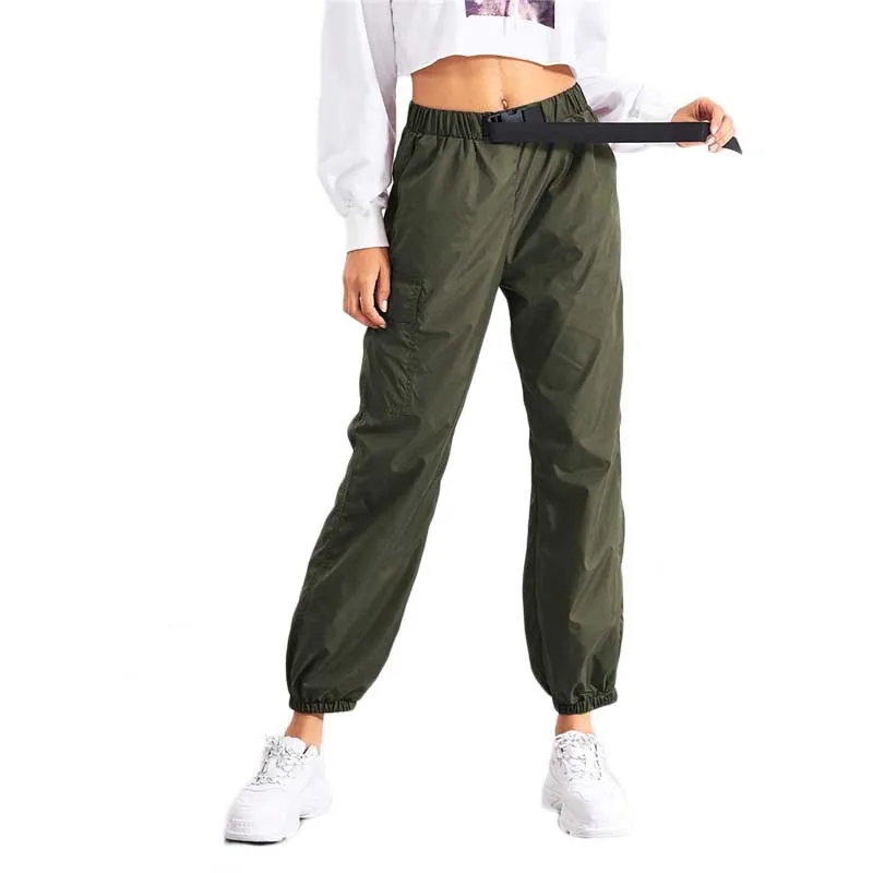 SweatyRocks армейские зеленые повседневные штаны с карманами и боковой шнуровкой на талии, зауженные брюки с эластичной талией, осенние женские повседневные штаны