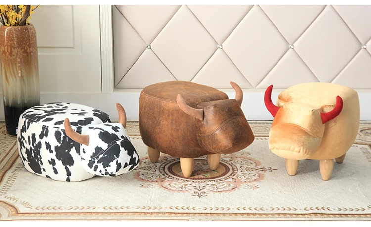 

2018 New Product Cute Animal Stool Cow Ottoman Small Storage Footstool Living Room Chair