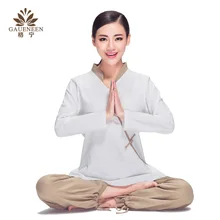 Sports Yoga Clothing Two Piece Chinese Style Linen Long Sleeve Shirt + Bloomers Women’s Yoga Suits Workout Clothes Set for Women