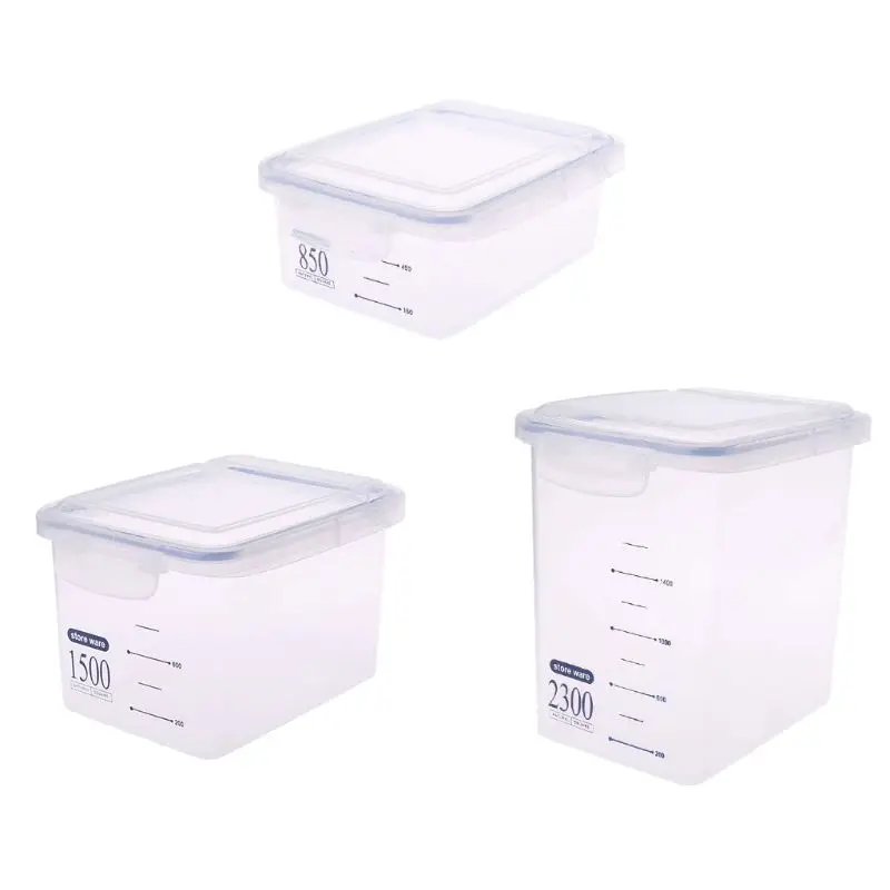 قفل واضح البلاستيك المطبخ حاويات تخزين الطعام الجرار علبة مربع مع كليب أعلى جرة زجاجات 850 ml/1500 ml/2300 ml
