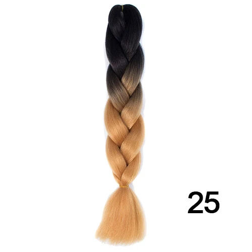Шелковистые пряди, 24 дюйма, 100 г, Омбре, синтетические плетеные волосы для наращивания, для вязания крючком, косички, огромные косички, два тона, Омбре, цвет - Цвет: 25