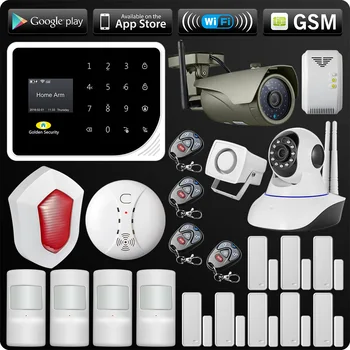 

WIFI GSM Alarm System Security APP ISO Android Control Alarm Outdoor Wifi IP Camera Flash Siren Smoke Sensor Gas Sensor