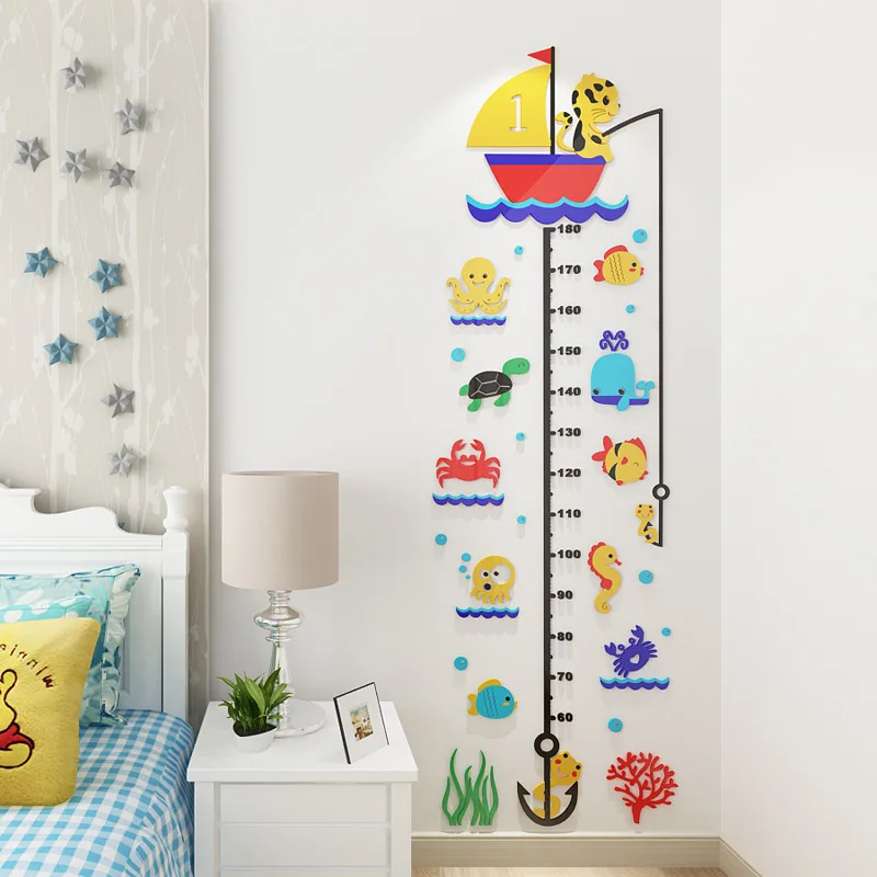  Acrylic 3D height sticker marine life 3d wall sticker children's room cartoon baby measuring height - 33026491015