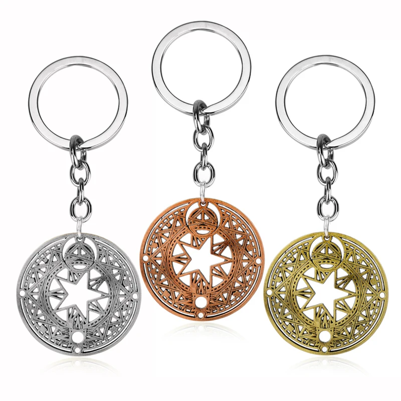 

Fashion Jewelry 3 Colors Cardcaptor Sakura Keychain Hollow Star Logo Card Captor Metal Key Chain Keyring Xmas Women Girls Gift