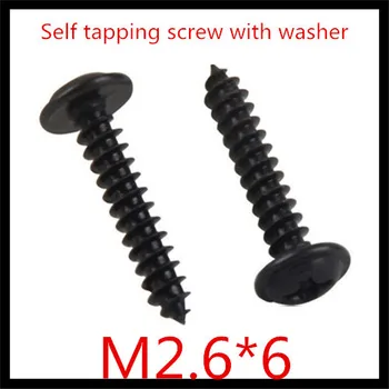 

1000pcs/lot M2.6*6 Steel With black round head cross recessed countersunk self tapping screw with washer.
