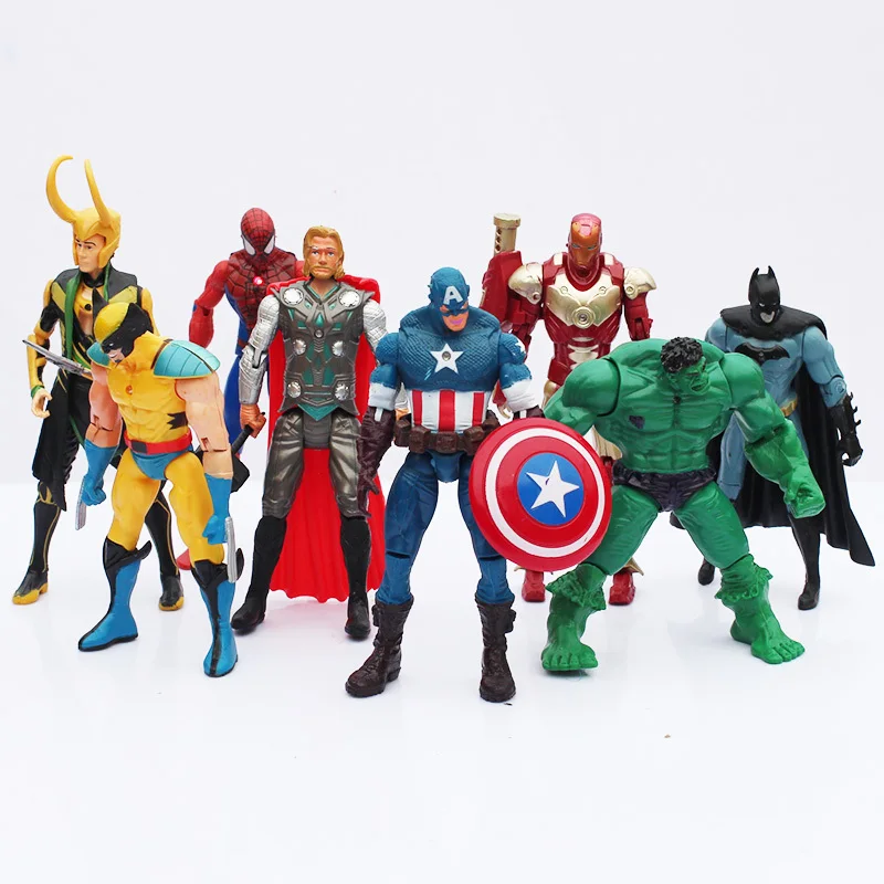 New 8pcs lot The PVC Model Figure Toys With LED Spider man Hulk Thor Superman Captain