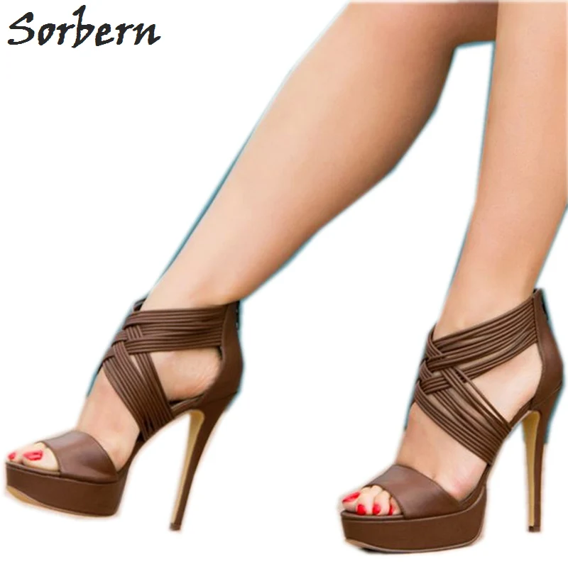 

Sorbern Coffee Cross Strap Sandal Platform Ladies Summer Evening Shoes High Heels Shoes Ladies Runway Sandals Custom Colors