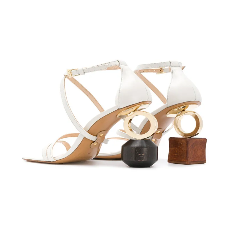 Prova Perfetto Асимметричный каблук персонализированные сандалии для женщин крест-накрест ремешок на лодыжке Высокие каблуки Гладиатор сандалии для вечеринок женская обувь