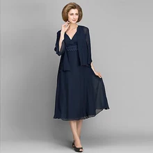 Marineblau Günstige Chiffon A-linie Mutter der Braut Kleider Plus größe Tee Länge Mutter des Bräutigams Kleid Abend Partei Dreses M20