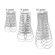 Негабаритных большой круг комплект серег-колец для Для женщин простой в стиле панк Brincos, можно носить круглый серьги вечерние ювелирные изделия подарок 6/9/12 пара/лот