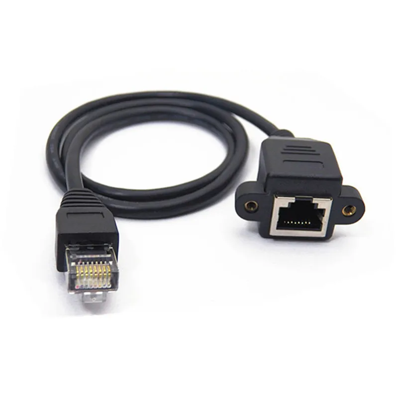 

Black 0.3M-1.5M RJ45 Male to Female Ethernet Screw Lock Panel Mount LAN Network Extension Line Cord Cable