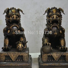 > 2" Китайский Фэншуй дверная петля Фу Собака Guardion Лев мяч Сын Статуя Пара