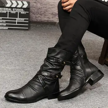 

England fashion mens breathable soft leather boots buckle design rivets shoes pointed toe short boot spring autumn zapatos male