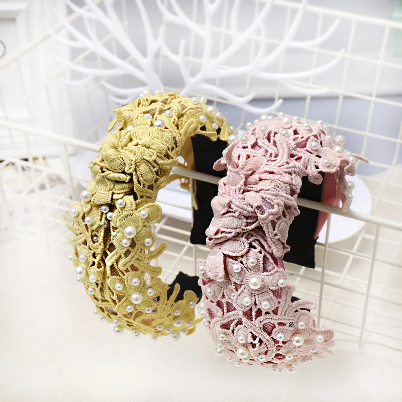 

Vintage Flower Lace With Pearl Knotted Hairband Knot Headband Hair Accessories Hair Jewelry