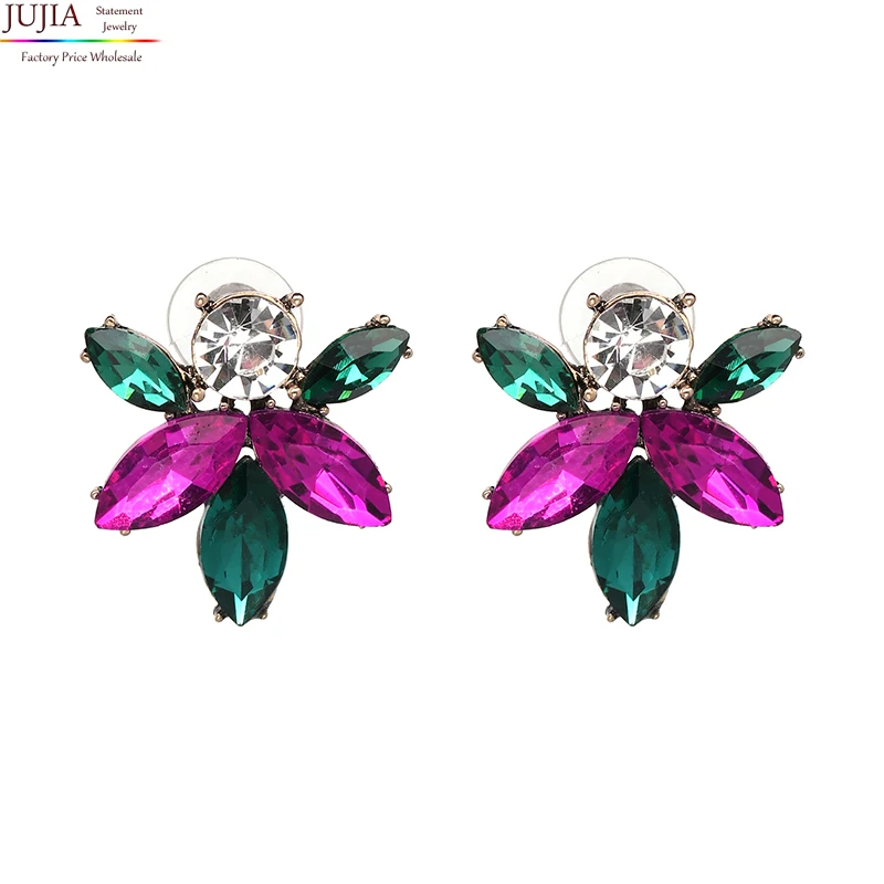

JUJIA good quality 8 colors statement crystal Earrings for party fashion earring jewelry wholesale simple crystal drop earrings