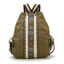 Hohe Qualität sac a dos Ethnic Vintage Leinwand Rucksäcke für Frauen Bestickte Rucksack Kordelzug Schule Reise Boho Mochila