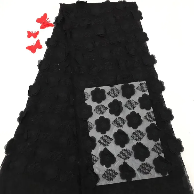 

New Design Black Color 3D Flower Nigerian Net lace fabric High Quality African lace fabric For Wedding Dress HX1095-1