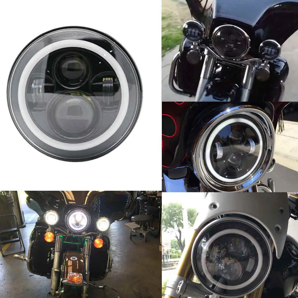 

7" LED Halo Headlight DRL For Harley Davidson MOTORCYCLE PROJECTOR HID LED LIGHT BULB For Harley Heritage Indian Scout Yamaha