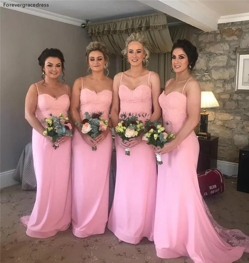 Pink Bridesmaid Dresses 2019 Country Weddings Summer Garden Maid of Honor Gowns Plus Size Sexy Spaghetti Straps Backless  93