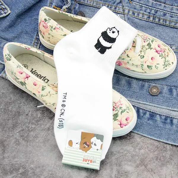 Anime We Bare Bears printed sock Grizzly Panda IceBear cute funny women socks spring autumn comfort sweat absorbent cotton sock - Цвет: 1