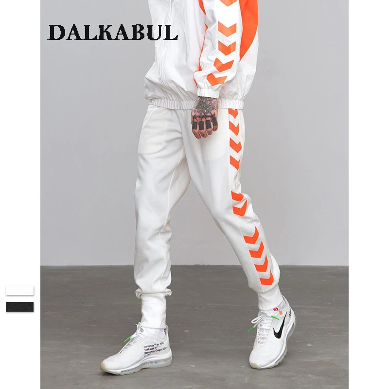 w Tráfico Impresa A Línea Pista Lateral Jogger Casual Otoño Pantalones Carril Streetwear Sweatpants A white Black 2018 Rayas qXwEBAC