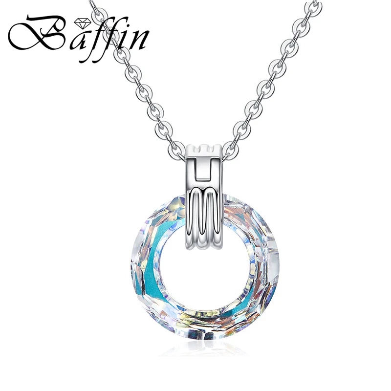 BAFFIN Цвет ful круг фантазии камень, кулон, колье кристаллами от Swarovski для Для женщин Серебряный Цвет цепи Мода ювелирные изделия - Окраска металла: Crystal AB