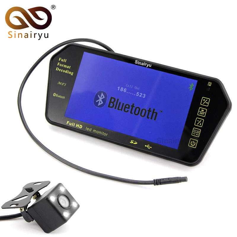 

Sinairyu 7 Inch Car Video Parking Monitor Mp4 MP5 Car Mirror Monitor With Rear View Camera Bluetooth Hands-Free FM Transmitter