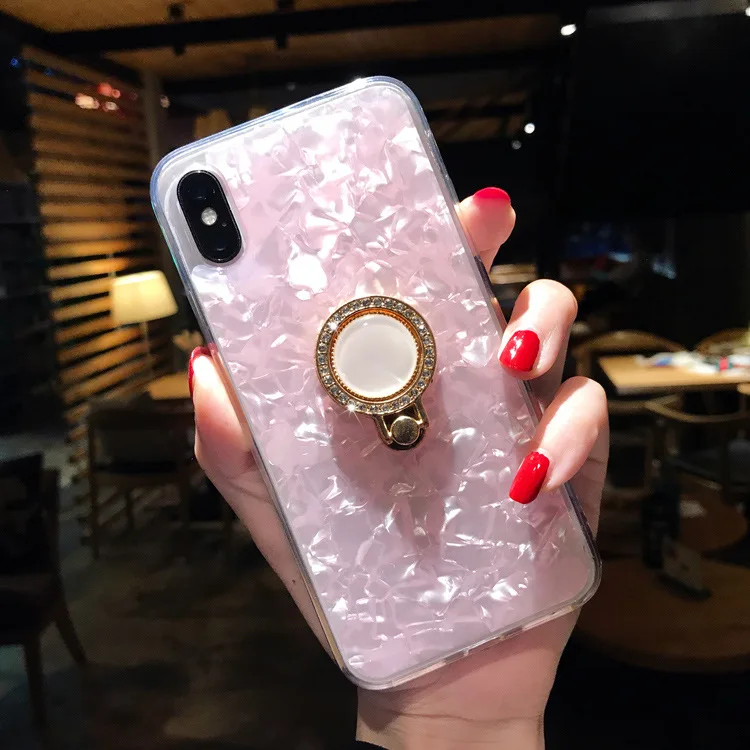 

Fashion Conch Shell 3D Solid Loving Heart Case For iPhone X XS Max XR 6 6S 7 8 Plus Kickstand Holder Soft IMD Phone Back Cover