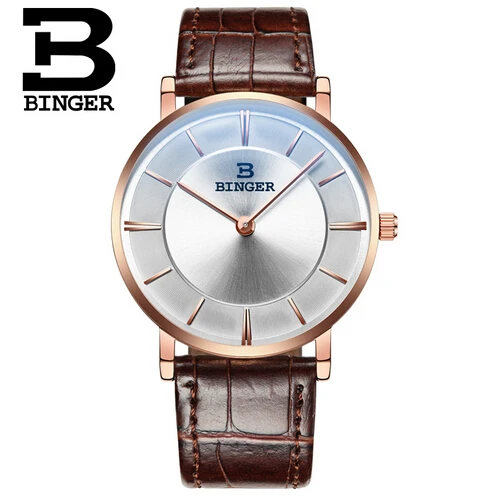 Binger Rose Gold Wrist Watch Men Brand Luxury Famous Male Clock Quartz Watch Golden Wristwatch Quartz