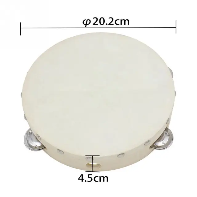 8″ Musical Tambourine Drum Sheepskin Drumhead Round Percussion Gift for KTV Party