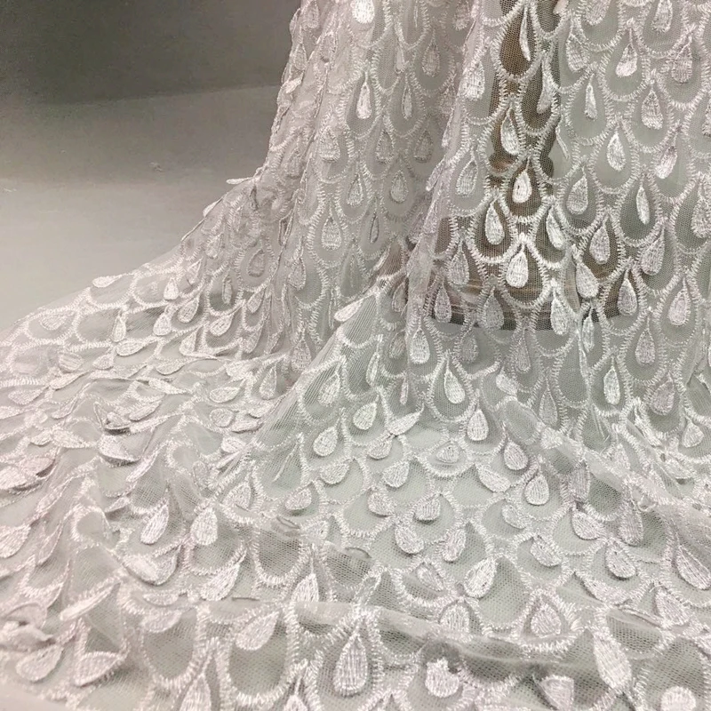 

2018 High Quality African Lace Fabric White Silver French Net Embroidery Lace Fabric For Nigerian party Dress