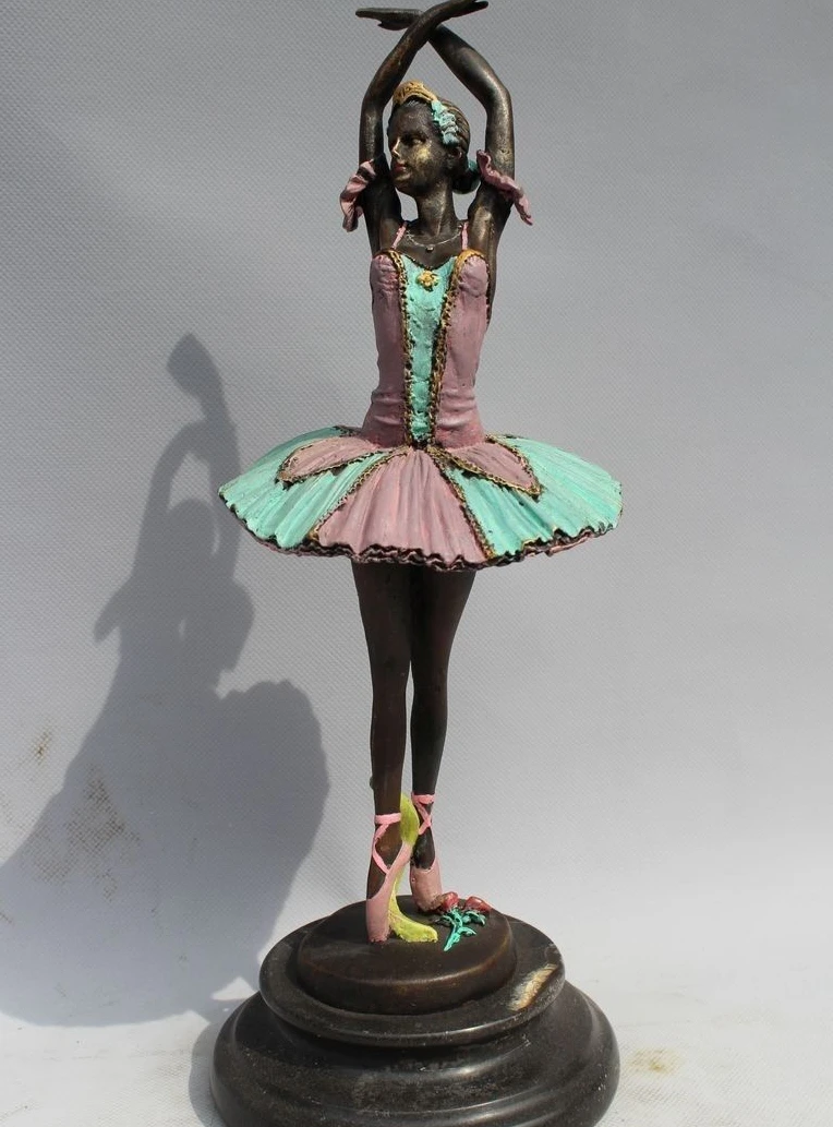 

12"Western Art sculpture Bronze Marble Bell Women ballet Dancing girl Statue