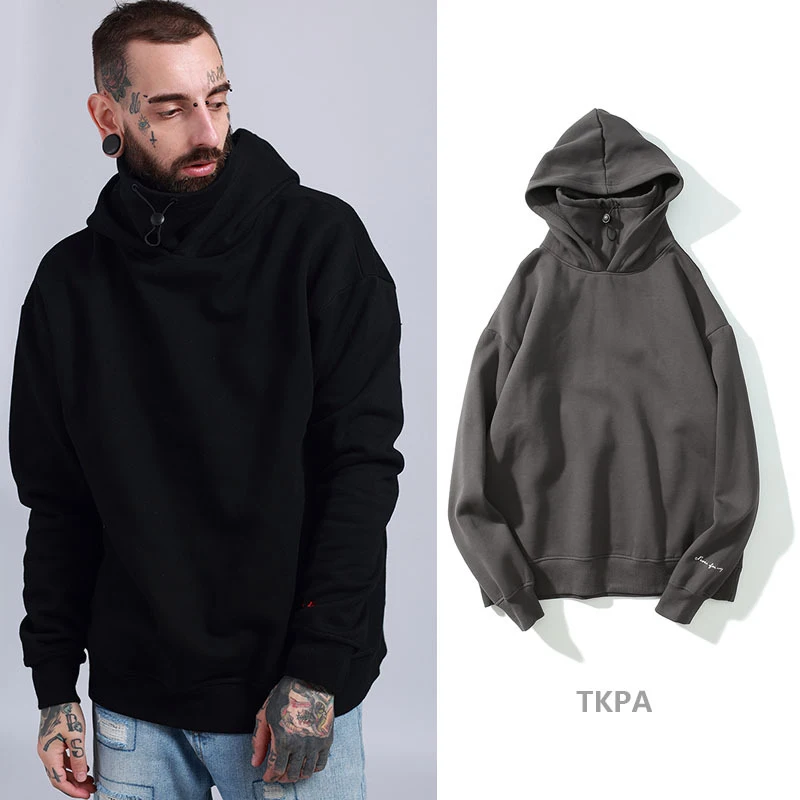 

cotton solid color hooded hoodie men velvet long loose sweatshirts men autumn winter 2019 hip hop fashionable streetwear