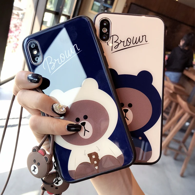 

For Huawei Honor 7X 8 V8 9 Lite 10 Cartoon bear shockproof Case P10 Plus P20 Pro Nove 2 2S Plus Mate 9 10 V9 Lanyard strap Case