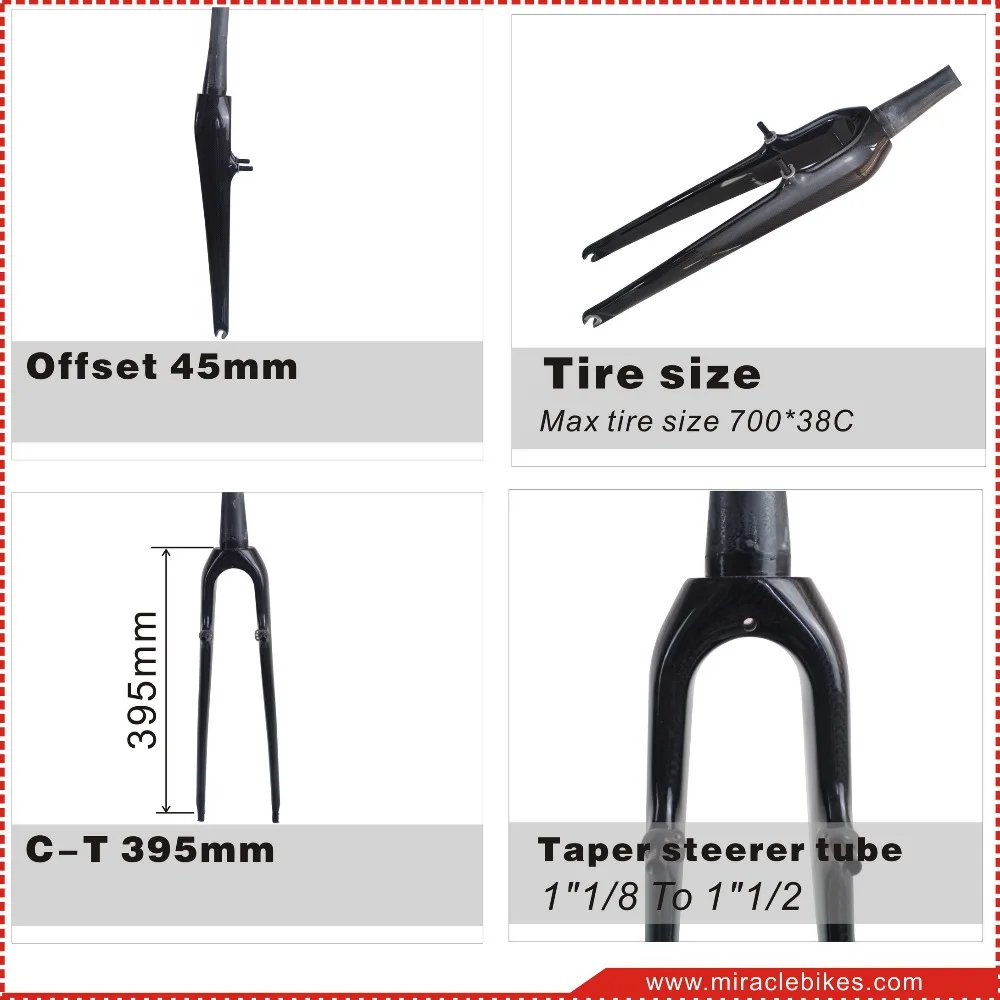 Miracle new design cyclocross bikes carbon fork,V-brakes CX carbon fork,cyclocross bikes carbon fork,taper CX carbon fork