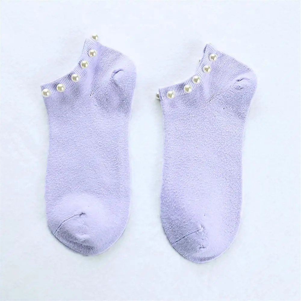 Стиль, повседневные короткие носки для девушек, Носки ярких цветов с бусинами, чулочно-носочные изделия, горячая Распродажа, Женская хлопковая Милая блестящая жемчужина, носки - Цвет: Light Purple 1 pairs