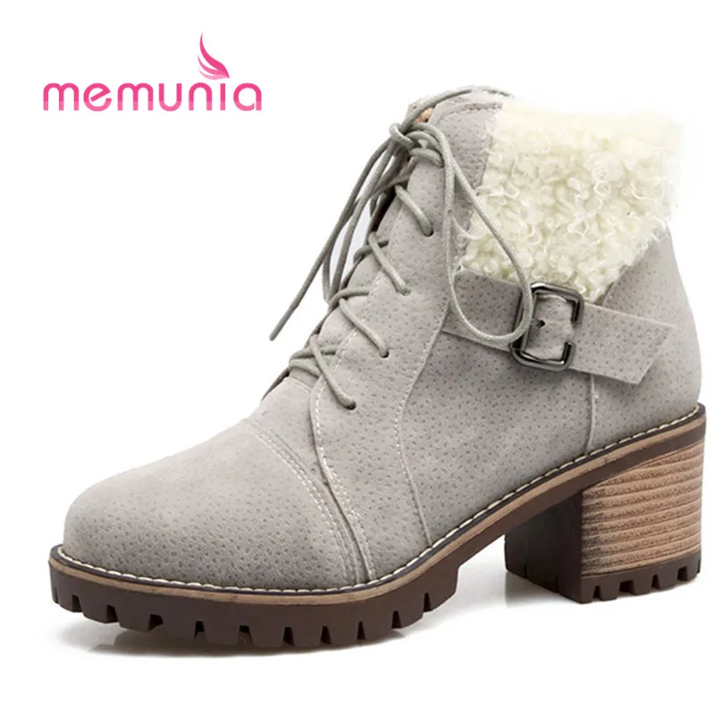 

MEMUNIA plus size 34-43 women boots simple cross tied winter boots female round toe snow boots new ankle boots 2020