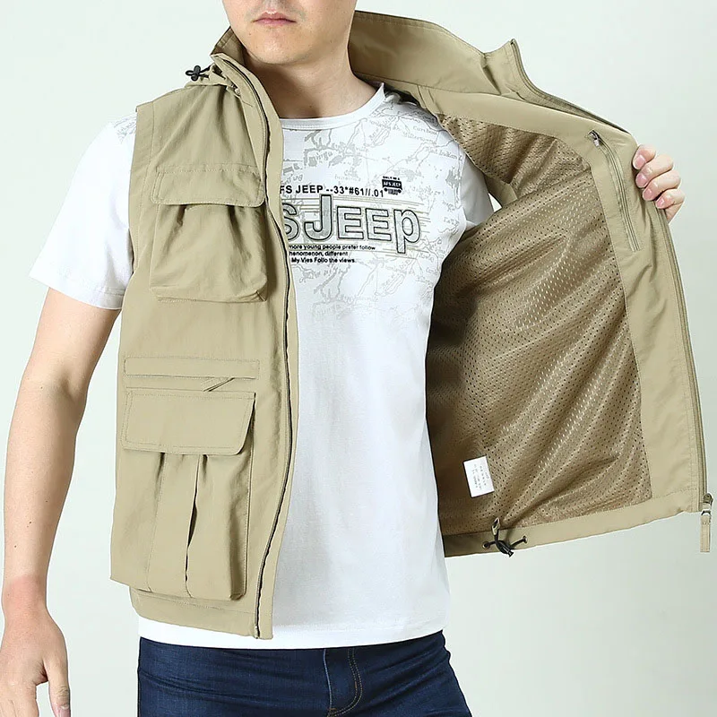 

Vest Fleece Jackets Waistcoats Vests Male Pockets Zipper Unloading Sleeveless Jacket Men Brand Bodywarmer Winter Tooling Coat