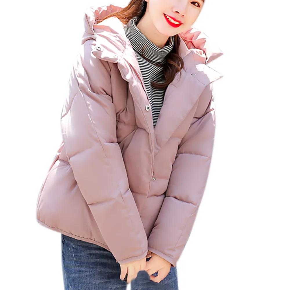 

New fashion ladies solid color parkas coats Women Winter Coat Collar Short Slim Cotton-padded Thicken Padded Hooded outerwear