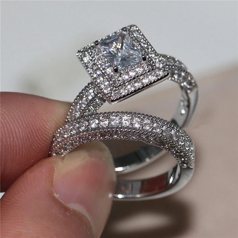 

Luxury Quality 2 Carat Synthetic Stone Wedding Ring Set,bridal Set, Engagement Ring Set For Women,Wholesale Drop Shipping