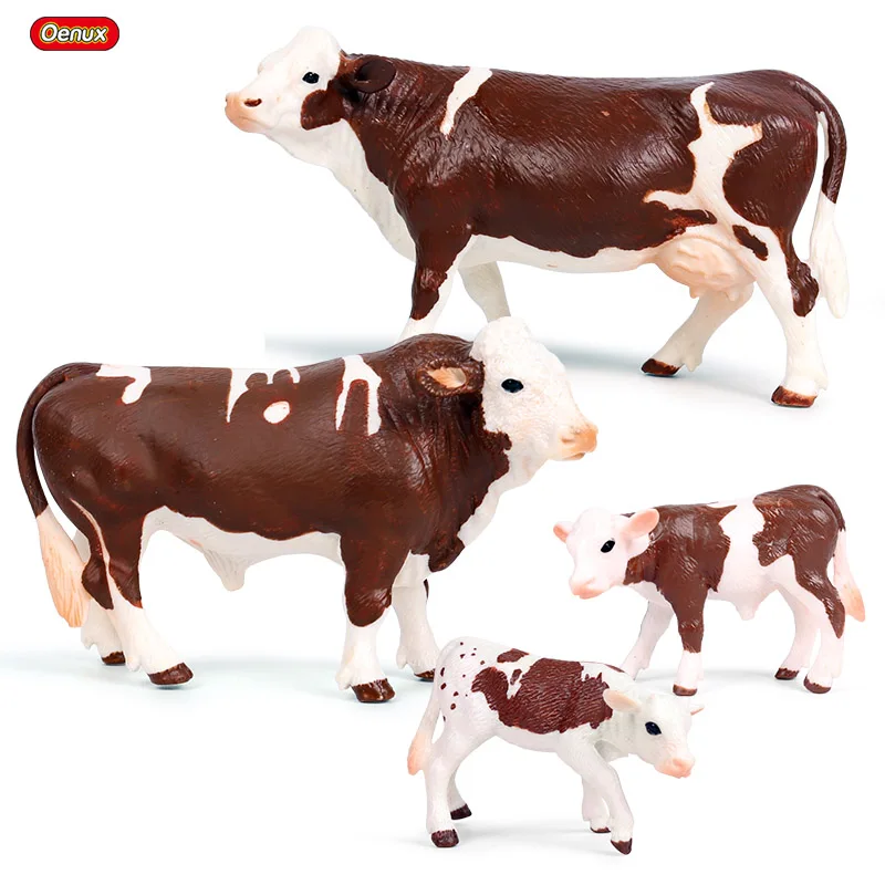 

Oenux 4pcs Farm Animals Cow Simulation Poultry Baby Simmental Cattle Model Action Figures PVC High Quality Education Kids Toy