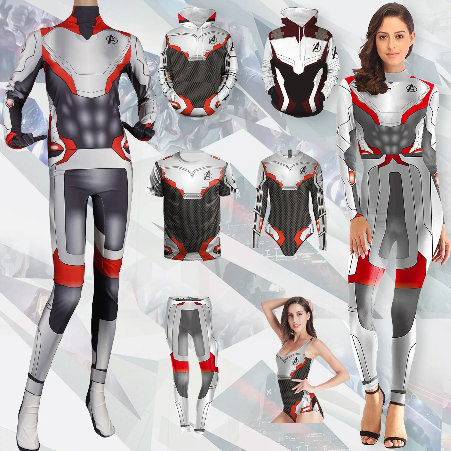 

Avengers Endgame Quantum Realm Cosplay Costume Jumpsuit Superhero 3D Bodysuit Summer T Shirt Zipper Hoodie Leggings Accessory