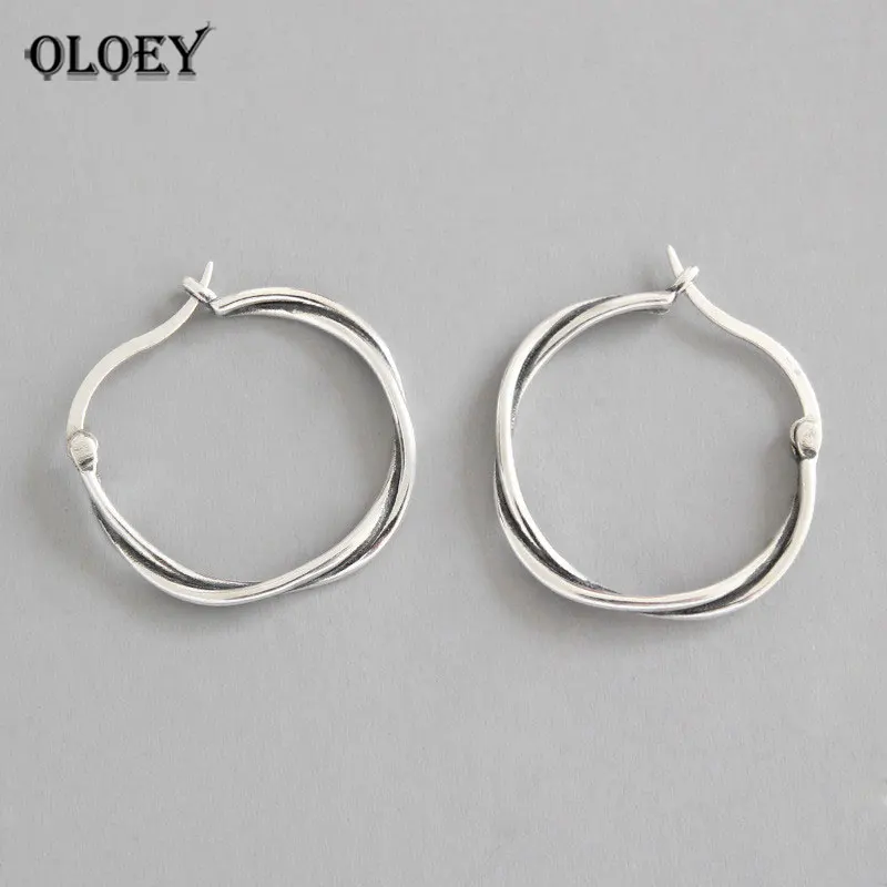 

YPAY Real 925 Sterling Silver Double Line Twist Circle Hoop Earrings for Women Korean Style Vintage Fine Party Jewelry YME427