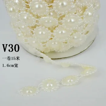 

1 Spool 15 Meters 16mm Width Ivory/White Round ABS Pearl Garland For Wedding Party Centerpiece Hanging Chain Decoration V30