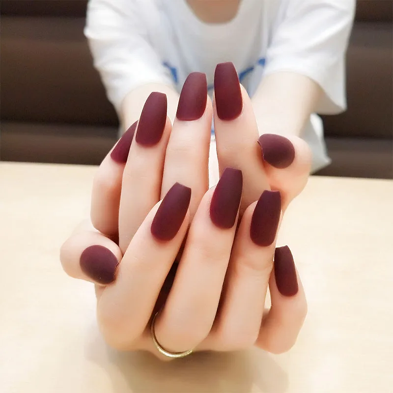 24pcs Set Pretty Coffin Shaped Matte False Nails Pre Design Full