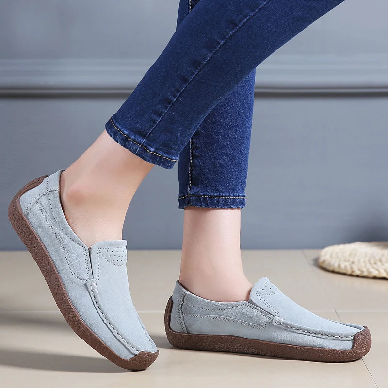 Демисезонные женские мокасины; женская обувь из натуральной кожи на плоской подошве; женские лоферы; замшевая обувь без застежки; mocasines mujer