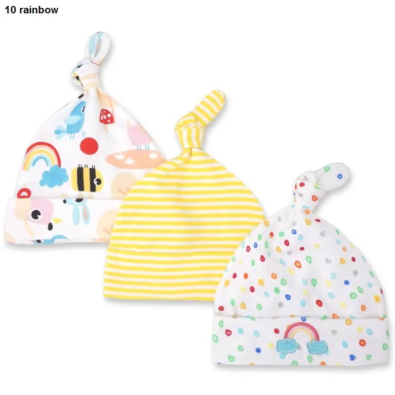 3pcs Per Lot Baby Hats 100% Cotton Printed Baby Hats & Caps For 0-6 Months Newborn Baby Accessories Dropshipping KF268